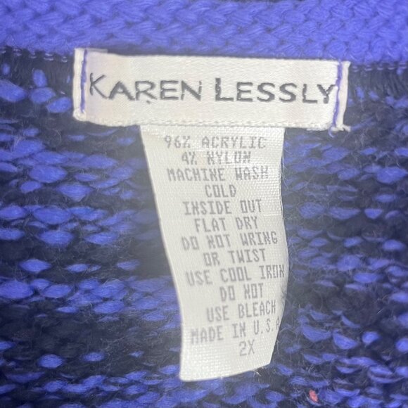Karen Lessly Cardigan Sweater Womens 2X Blue Black New - Picture 7 of 10